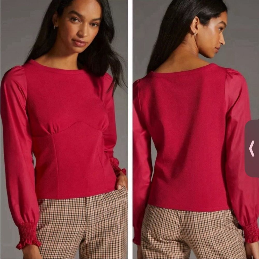 Anthropologie | Structured Long Sleeve Top in Wine Sz M